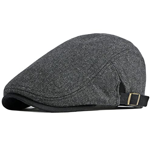Newsboy Hat for Men Flat Cap Adjustable Tweed Ivy Gatsby Cabbie Hat - color: Black