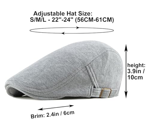 Quanhaigou Men's Cotton Flat Ivy Gatsby Newsboy Driving Hat Adjustable Irish Cabbie Ivy Driving Hunting Cap - color: Cotton Light Grey