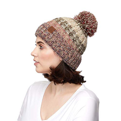 C.C Exclusives Women's Winter Seed Stitched Confetti Pom Beanie Hat (HAT-1816)(HAT-2214)(HAT-2085)(HAT-3841) - color: Beige