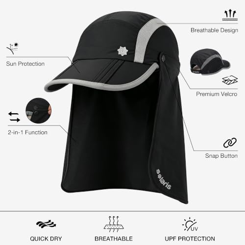 Solaris UPF 50+ Running Cap Mesh Baseball Hat Foldable Unisex - color: Black, size: Shield