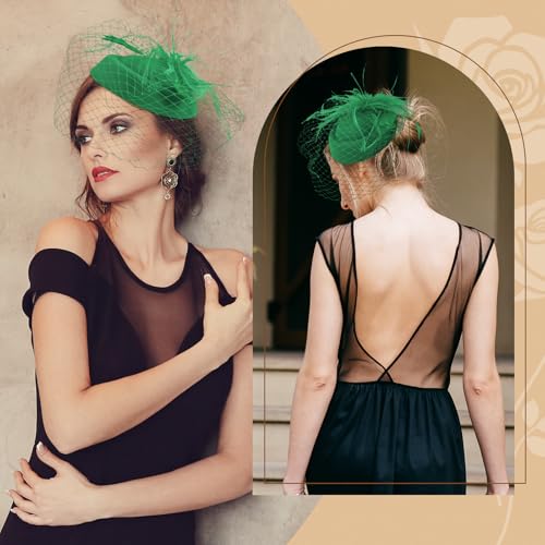 Fascinator Hat Veil Feather Fascinator Tea Party Bridal Wedding Veil Retro Hat Pillbox Hat - color: Green