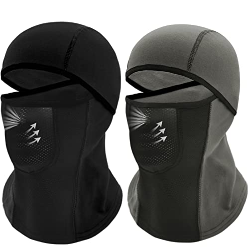 Breathable Kids Balaclava Ski Mask (2 Pack), Fleece Winter Face Mask for Cold Weather Boys Girls - Children Windproof Hat - color: Black + Grey