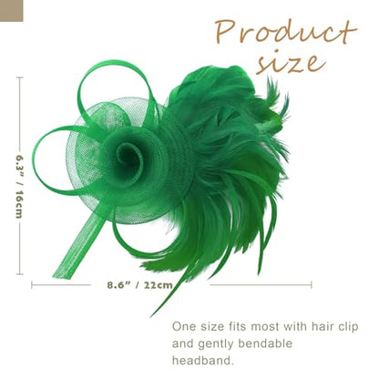 DRESHOW Fascinators Hats for Women Tulle Feather Tea Party Fascinator Hats - color: Green