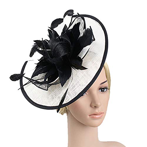 ORIDOOR Women Fascinators Derby Church Tea Party Wedding Flower Feathers Headpiece with Headband Clips - color: Black