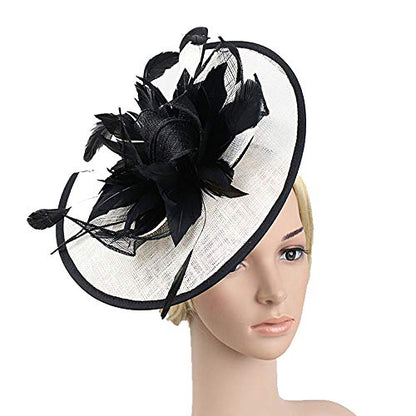 ORIDOOR Women Fascinators Derby Church Tea Party Wedding Flower Feathers Headpiece with Headband Clips - color: Black