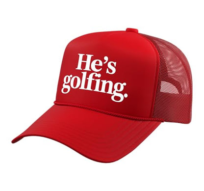 He's Golfing Trucker Hat with Adjustable Mesh Back - color: Red