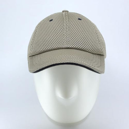 Cotton with Stretchable Polyester Air Mesh Back Flex Six Panel Baseball Cap - color: S/M, Khaki/Khaki/Navy, size: Small