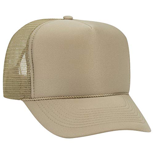 OTTO Polyester Foam Front 5 Panel High Crown Mesh Back Trucker Hat - color: Khaki