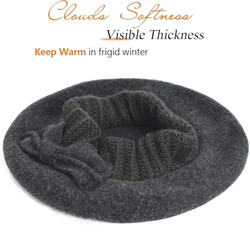 Women Knit 100% Wool Beret Artist Winter French Beret Hats - color: Grey