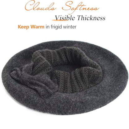 Women Knit 100% Wool Beret Artist Winter French Beret Hats - color: Grey