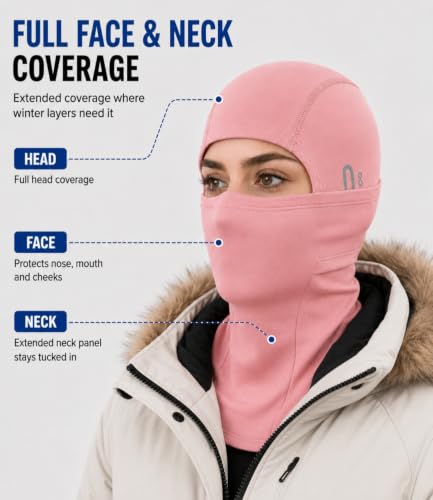 Balaclava Ski Mask, Warm Fleece Face Cover for Winter Cycling - color: Pink