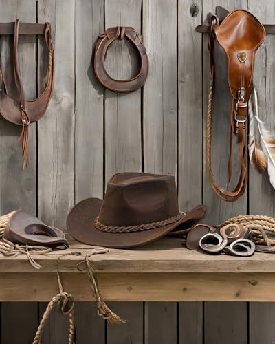 HADZAM Block Grain Leather Cowboy Hat for Men Women Shape able into Out Back hat Durable Leather Hats for Men | Western hat - color: Red Brown, size: Medium