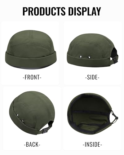 CLAPE Brimless Cap for Men Lightweight Breathable Nylon 5 Panel Docker Cap Waterproof No Visor Worker Rolled Cuff Leon Hat - color: Dbh01-green