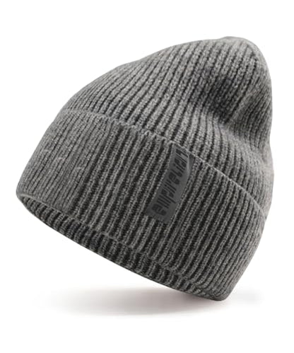 EMPIRELION Wool-Like Cuff Beanie, 0% Wool Itch-Free, Thick Thermal Knit Warm Winter Hats,Soft Stretch Outdoor Cap - color: Grey