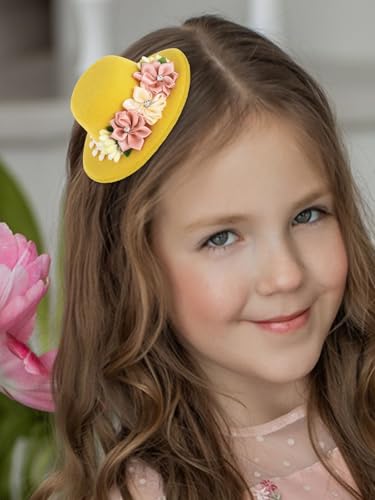 Bohend Mini Fascnator Hat Flower Hair Clip Girls Cute Tea Party Hats Women Accessory - color: Yellow