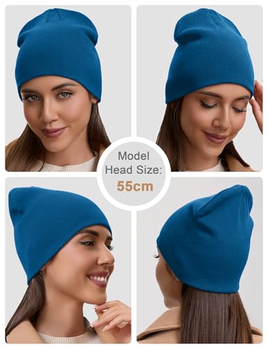 vidsel 100% Cotton Beanie Hat for Men Women, Soft Cuffless Knit Skull Cap - color: 1pc-blue