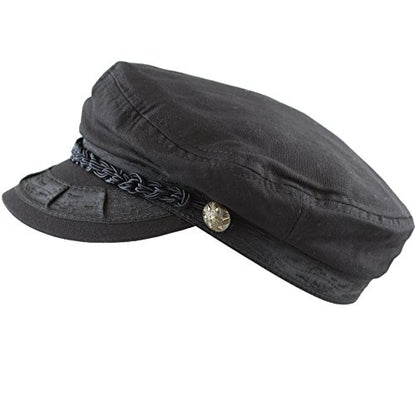 The Hat Depot Unisex Cotton Yachting Style Sailing Greek Fisherman Cap hat - color: Black, size: Small-Medium