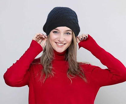Thin Crochet Beanie Hat for Women Summer Winter Fall Mesh Slouchy Knit Hats Lightweight Crochet Caps - color: Black