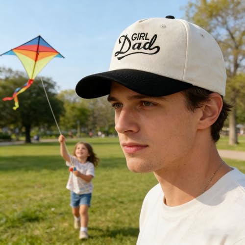 Embroidered Baseball Cap, Cotton Dad Hat, Fun & Heartfelt Stitching, Adjustable Casual Outdoor Hat for Men Women - color: Girl Dad - Black/Beige