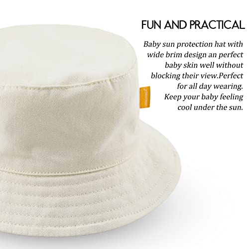 JANGANNSA Cotton Baby Sun Hat Infant Toddler Boys Girls Bucket Hats Summer Sun Protection Kids Beach Caps - color: Beige+green, size: 6-12 Months