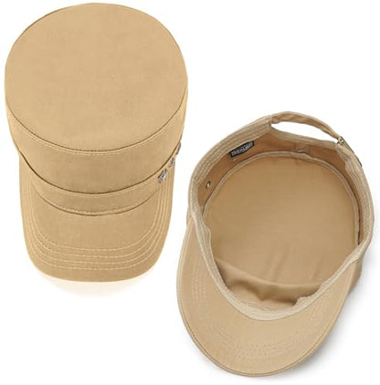 Initlove Cadet Army Cap Military Unisex Flat Top Hat for Men Women - color: Star Beige