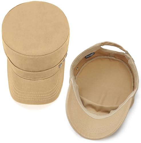 Initlove Cadet Army Cap Military Unisex Flat Top Hat for Men Women - color: Star Beige