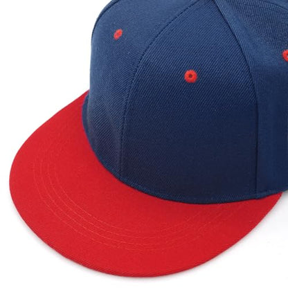 Snapback Hat Flat Bill Visor Hats Adjustable Hip Hop Baseball Cap for Women Men - color: Navy Red