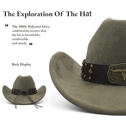 LIDHAY Cowboy Hat for Women Men with Shapeable Wide Brim Western Suede Hat for Cowboys and Cowgirls - color: Army Green