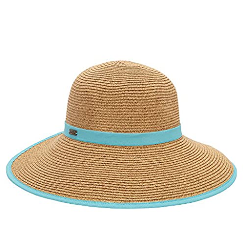 Sun 'N' Sand French Laundry Straw Sun Hats for Women - Backless, Foldable, and Packable Hat - Beach Hat for Women - 4" Brim - color: Turquoise