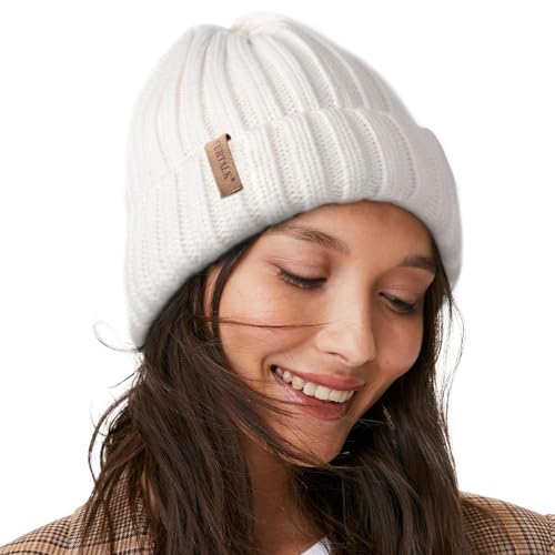 FURTALK Winter Hats for Women Fleece Lined Beanie Knit Chunky Womens Snow Cap - color: White