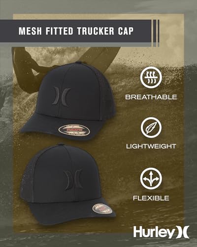 Hurley Mens Baseball Cap Laguna Icon Trucker Hat, Curved Brim - color: All Black, size: Small-Medium