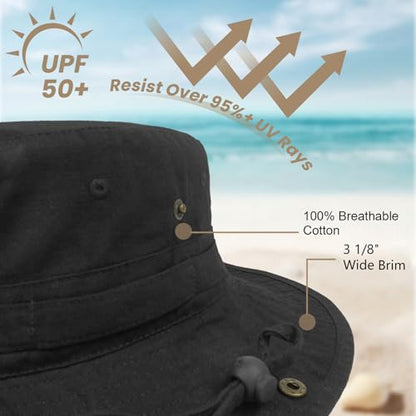 Bucket Hat UV Protection Sun Hat, Boonie Fishing Safari Hats for Outdoors - color: Black