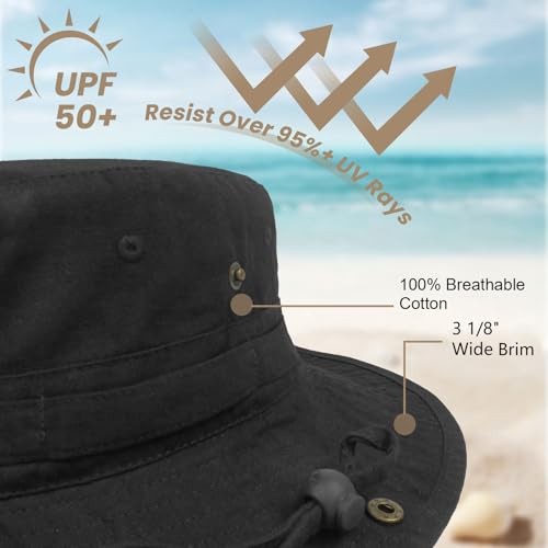 Bucket Hat UV Protection Sun Hat, Boonie Fishing Safari Hats for Outdoors - color: Black