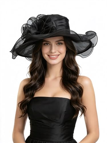 SAFERIN Women's Organza Church Fascinator Bridal Tea Party Wedding Hat - color: Sfhat-001-black