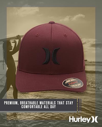 Hurley Mens Textured Fitted Baseball Cap, Moisture Wicking, Curved Brim - color: Mahogany, size: Large-X-Large