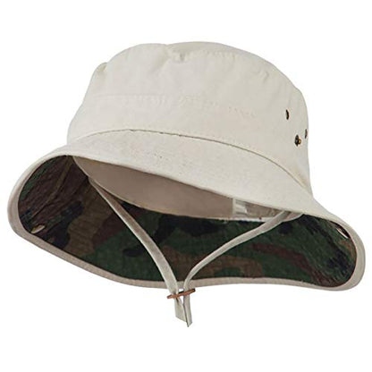 e4Hats.com Big Size Camouflaged Brim Cotton Washed Bucket Hat - color: Beige Khaki, size: X-Large-XX-Large