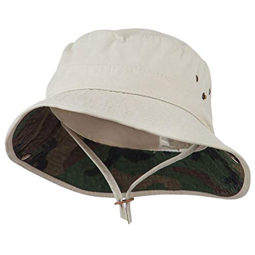 e4Hats.com Big Size Camouflaged Brim Cotton Washed Bucket Hat - color: Beige Khaki, size: XX-Large-3X-Large