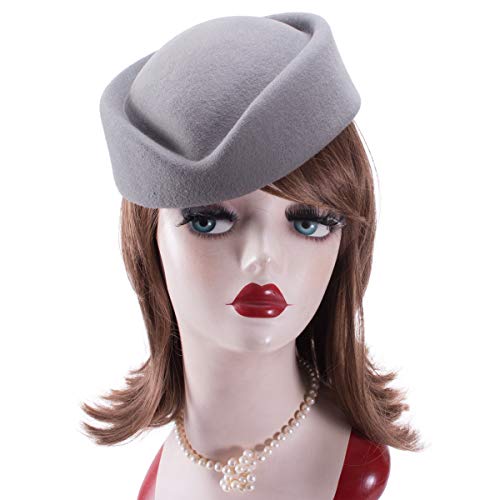 Lawliet Wool Stewardess Air Hostesses Pillbox Hat Millinery Teardrop Fascinator Base A040 - color: Grey