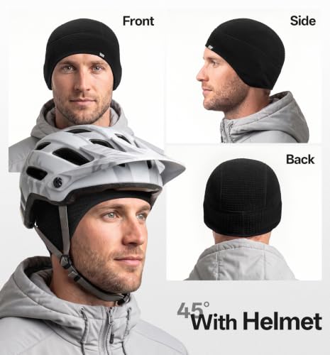 SUNMECI Winter Grid Fleece Skull Cap Thermal Helmet Liner for Men Women - color: Black