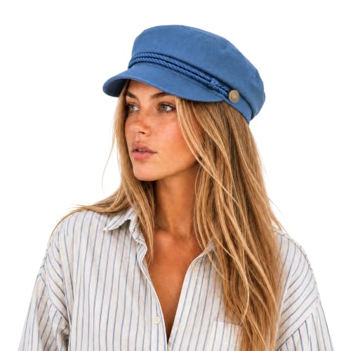 C.C Cotton Fisherman Cap for Women – Classic Fiddler Hat, Lightweight Breathable Cotton, Trendy Greek Fisherman Style - color: Cotton-dk. Denim