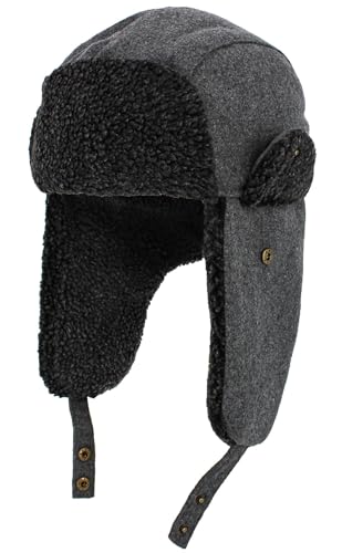 Wool Blend Aviator Trapper hat Trooper Ear Flaps Ushanka Eskimo Russian Warm Winter Cold… - color: Gray Wool Blend