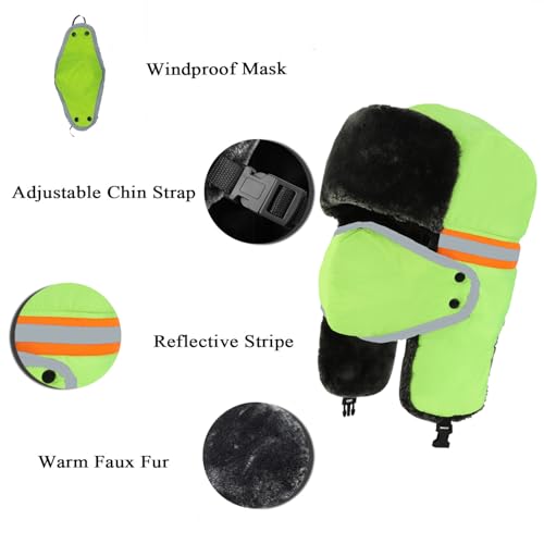Winter Trapper Hats Ushanka Russian- Men Women Trooper Ear Flaps Hunting Face Masks Ski Snow Cold Weather - color: Green