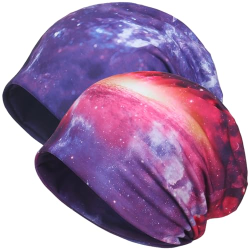 Jemis Sweet Heartwarming Breast Cancer Beanie Hat, Romantic Knitted Hat, Cancer Headwear Caps Baggy Skull Sleep Scarf - color: 2 Pack Blue Purple & Purple Red