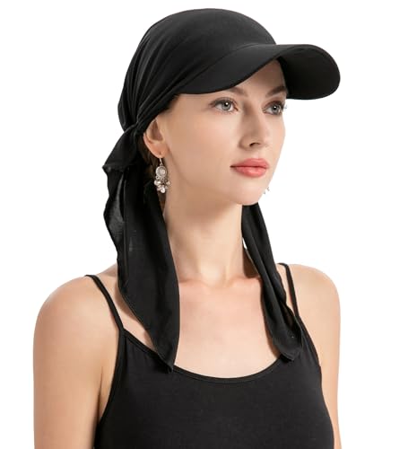 ZLYC Chemo Headwear for Women Brim Visor Head Scarf Pre Tied Headwraps Lightweight Skull Cap - color: Solid Black