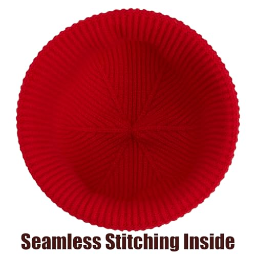 Thin Wool Fisherman Beanie Hat Unisex Cuffed Trawler Skull Cap - color: 2pcs- Black+red