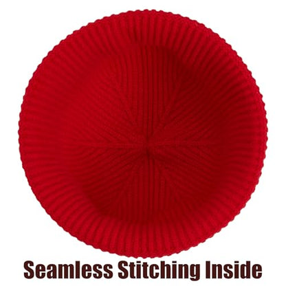 Thin Wool Fisherman Beanie Hat Unisex Cuffed Trawler Skull Cap - color: 2pcs- Black+red