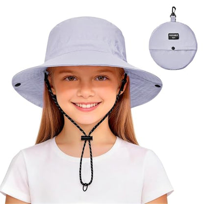 Zando Packable Kids Sun Hat UPF 50+ Girls Boys Beach Bucket Hat Summer - color: Light Purple, size: 8-12 Years