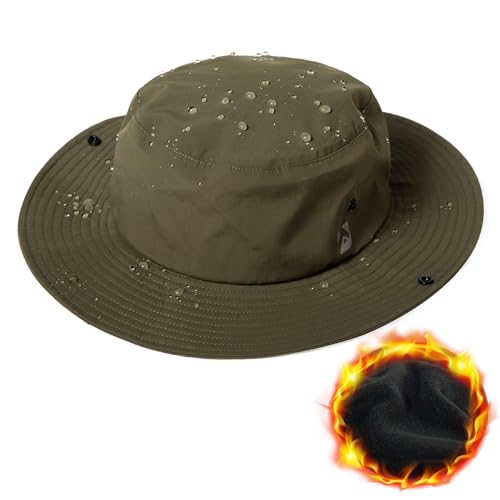 Oversized XL XXL Waterproof Winter Bucket Fleece Lined Rain Hat Cold Weather Hiking Fishing Outdoor 57-65CM - color: Green, size: X-Large