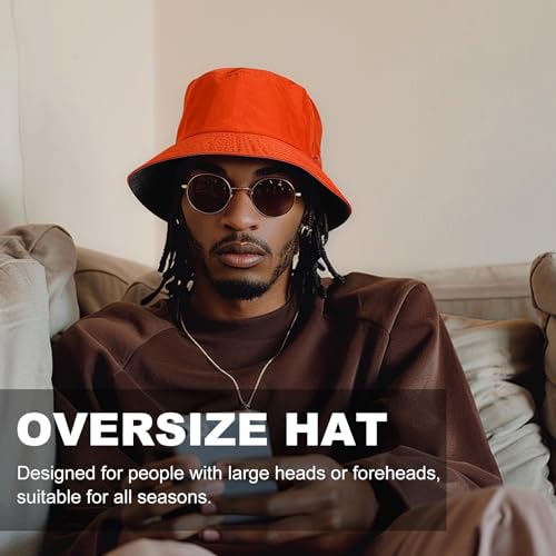 Oversize XXL Bucket Hat, Reversible Cotton Fisherman Hats, Unisex Double Side Wear Bucket Sun Hats with Chin Strap - color: Black-orange, size: XX-Large