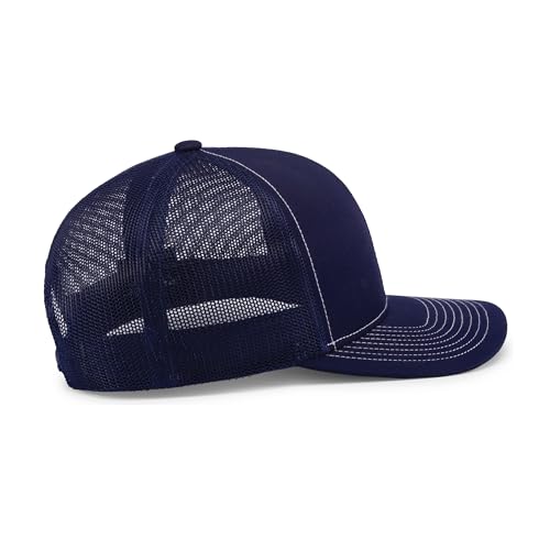 Pacific Headwear Contrast Stitch Trucker Snapback - color: True Navy/White